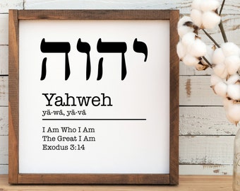 Yahweh Wood Sign, Names of God, Inspirational Wall Decor