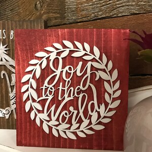 Christmas Wood Blocks Decor, Joy To The World Red