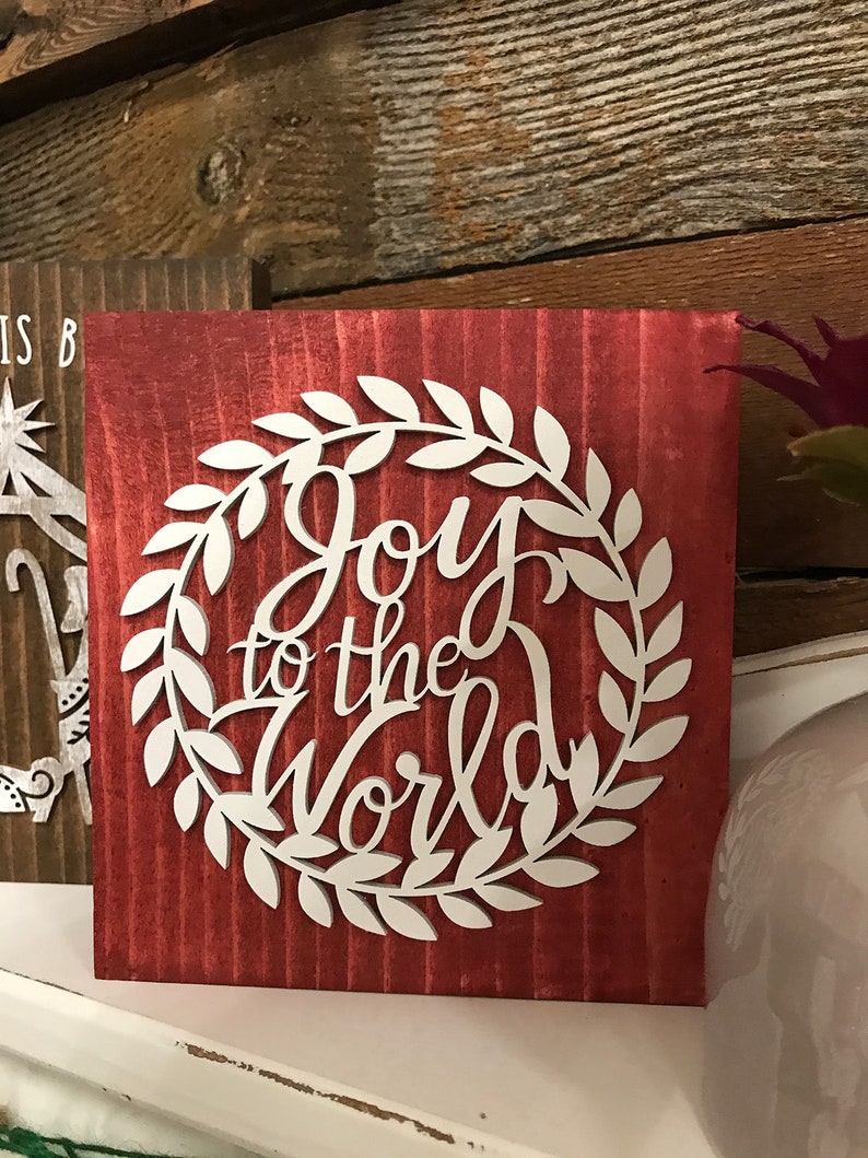 Christmas Wood Blocks Decor, Joy To The World Red