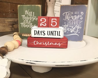 Christmas Mini Countdown Tiered Tray Decor, 25 Days Until Christmas Countdown, Wooden countdown cubes,