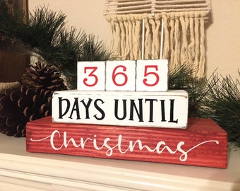 365 Christmas Countdown, Christmas Wood Blocks, Counting for Christmas, Chris Countdown White or Red