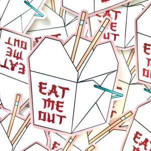 Naklejka winylowa na pudełko na wynos „Eat Me Out”