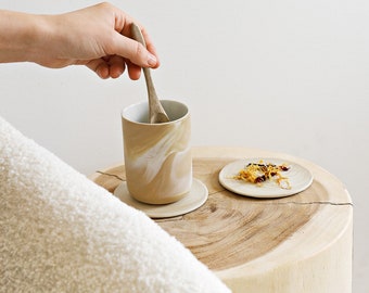Porcelain Cup “Sand” 10 oz - Handmade Kitchenware Drinkware Coffee Cup Beige Tableware Home Decor