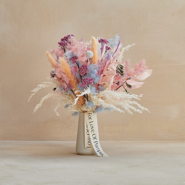Pink Dried Flower Bouquet - Forever Yours Pampas Grass Preserved Asparagus Rice Flower Home Decor Boho Wedding Decor Mothers Day Flowers