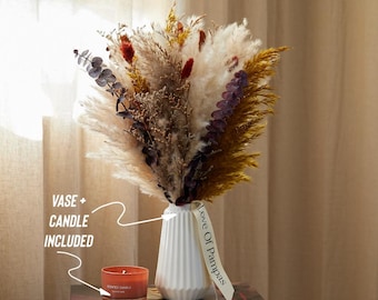 Dried Flower Bouquet Terra: Gift Set Pampas Bouquet, Vase & Candle