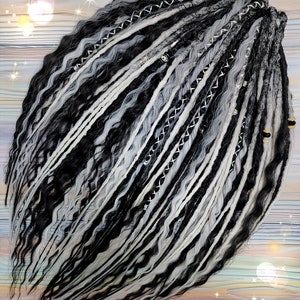 Synthetic Crochet dreads Handmade Black curly dreads and textured dreads ombre black to white curly and textured dreads Boho style
