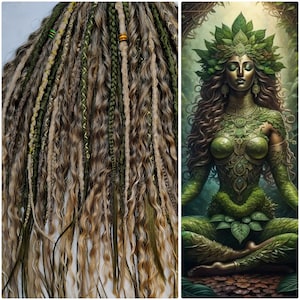 Synthetic crochet dreads Handmade Mix of curly dreads and textured crochet dreads in blonde and green and brown.