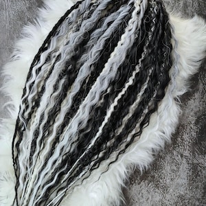 Synthetic crochet dreads, Mix Textured and curly dreads, Mix black and white color.