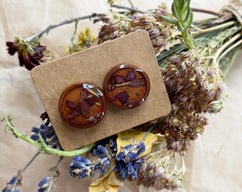 Wooden Red Floral Earrings