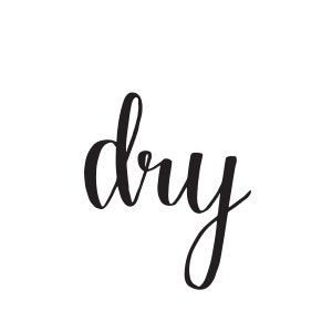 May include: Hand-lettered calligraphy of the word "dry" in black ink on a white background.