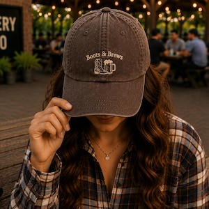 Casquette brodée Boots & Brews | Casquette western bière | Casquette de baseball cowboy | Casquette vintage délavée | Casquette de concert country