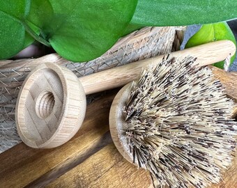 Comes with Extra Head! Bamboo and Sisal Fiber Dish Brush with Screw On Head - Plastic Free Long Handle Cleaning Brush With Reusable Handles!
