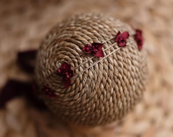 Dainty Burgundy Tieback, Newborn, Sitter