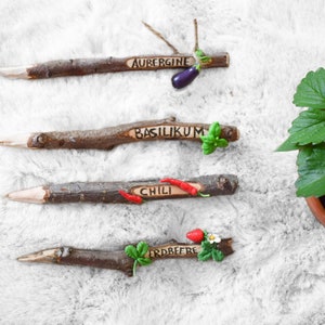 Plant signs/plant stakes/bed stakes made of polymer clay & carved branches for vegetable and herb beds/handmade/garden decoration/gift image 5