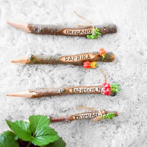 Plant signs/plant stakes/bed stakes made of polymer clay & carved branches for vegetable and herb beds/handmade/garden decoration/gift image 8