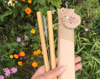 Bambus-Stroh. Enthält zwei Strohhalme mit Reinigungsbürste -Eco friendly, nachhaltige wiederverwendbare Stroh nachhaltig waschbare Strohhalme