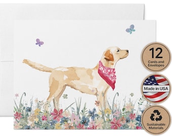 Labrador Retriever Note Cards, Hand Painted Watercolor, Set of 12 with Envelopes