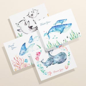 Ocean Animal Thank You Cards: Baby Shower Set of 12 with Envelopes image 4