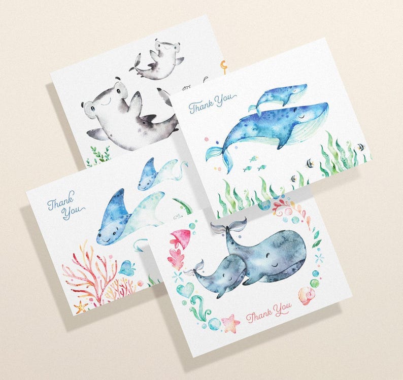 Ocean Animal Thank You Cards: Baby Shower Set of 12 with Envelopes image 4