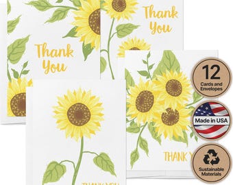 Sunflower Thank You Cards: Eco-Friendly Floral Set of 12