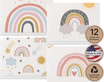 Rainbow Greeting Cards: Boho Pastel Baby Shower (Set of 12 A2 Blank)