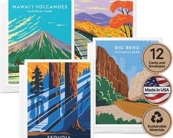 National Park Cards: Vintage WPA Art - Set of 12 with Envelopes