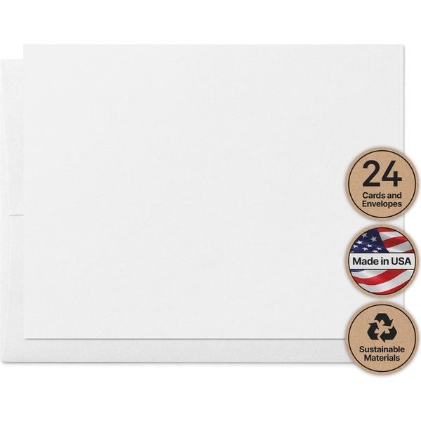 Blank White Cards and Envelopes, Printable, Perfect for Arts and Crafts, DIY - 12 or 24 Eco-Friendly Note Cards