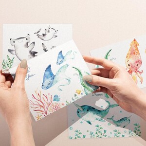 Ocean Animal Thank You Cards: Baby Shower Set of 12 with Envelopes image 2