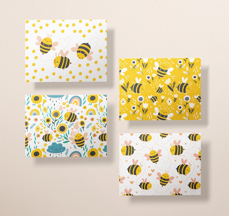 Bumble Bee Greeting Cards Bees Cards Set Bees and Flowers Greeting Cards Bees and Hearts Cards Set of 12 Cards & Envelopes image 4