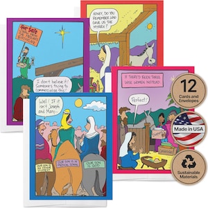 Funny Christian Christmas Cards | Set of 12 with Envelopes | Eco-Friendly Religious Holiday Humor