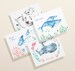 Baby Shower Thank You Cards | Blank Ocean Animal Greeting Cards | Eco Friendly | Assorted 12 or 24 Set With Envelopes 
