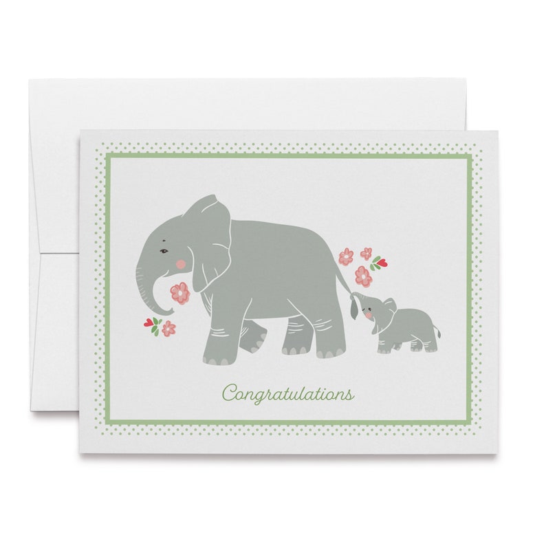 1 or 48 Eco-Friendly Cards With Envelopes 12 Baby Congrats Elephant Card 24