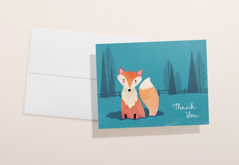 Woodland Animal Thank You Cards, Baby Shower Designs (Set of 12 with Envelopes) image 4