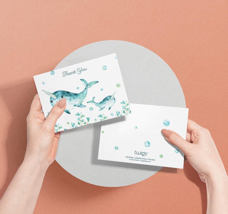 Ocean Animal Thank You Cards: Baby Shower Set of 12 with Envelopes image 6