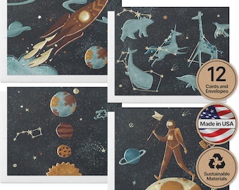 Space Card Set: Birthday and Note Cards (12 Blank with Envelopes)