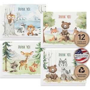 Baby Shower Thank You Cards: Woodland Animals (Set of 12 with Envelopes)