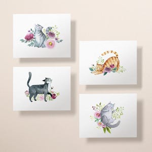 Watercolor Cat Greeting Cards, 4 Designs (Set of 12, Blank Inside) image 3