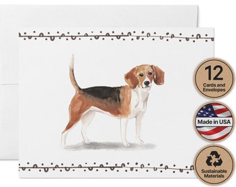 Beagle Dog Note Cards - 12 Eco-Friendly Cards With Envelopes