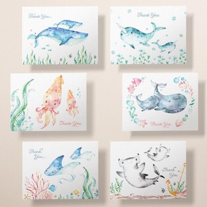 Ocean Animal Thank You Cards: Baby Shower Set of 12 with Envelopes image 3