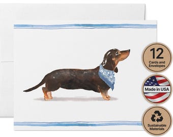 Dachshund Stationery Set, Hand Painted (12 Blank Cards with Envelopes)