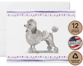 Standard Poodle Dog Note Cards - 12 Eco-Friendly Cards With Envelopes
