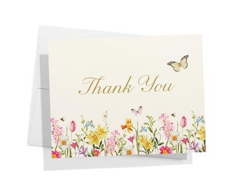 Spring Florals Thank You Cards - Set of 12 Floral Watercolor Thank You Card Set