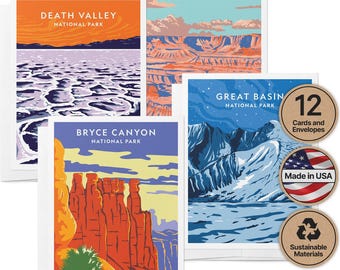 Vintage National Park Greeting Cards - Set of 12 with Envelopes