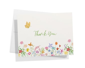 Thank You Cards - Whimsical Floral Set of 12 With Envelopes | Eco Friendly