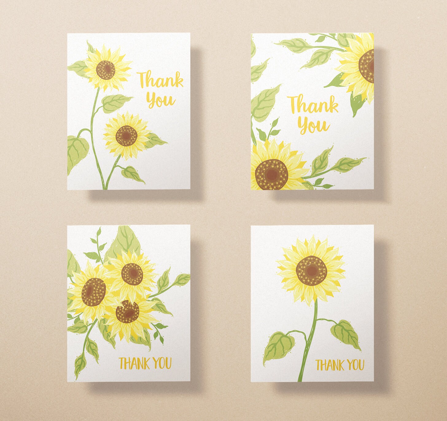 Sunflower Thank You Cards Ecofriendly Stationary Assorted Etsy
