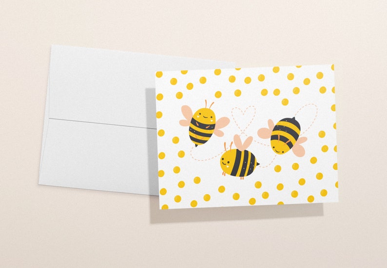 Bumble Bee Greeting Cards Bees Cards Set Bees and Flowers Greeting Cards Bees and Hearts Cards Set of 12 Cards & Envelopes image 5