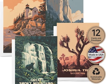 Vintage National Park Greeting Cards: Set of 12 with Envelopes