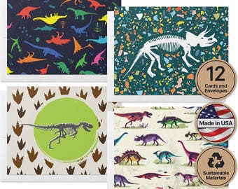 Dinosaur Cards for Kids: Birthday Party Set of 12 with Envelopes