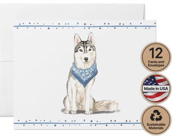 Siberian Husky Cards: Hand Painted Dog Stationery (Set of 12 Blank)