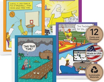 Funny Christian Note Cards | Christmas Cards | Set of 12 Eco-Friendly Greeting Cards